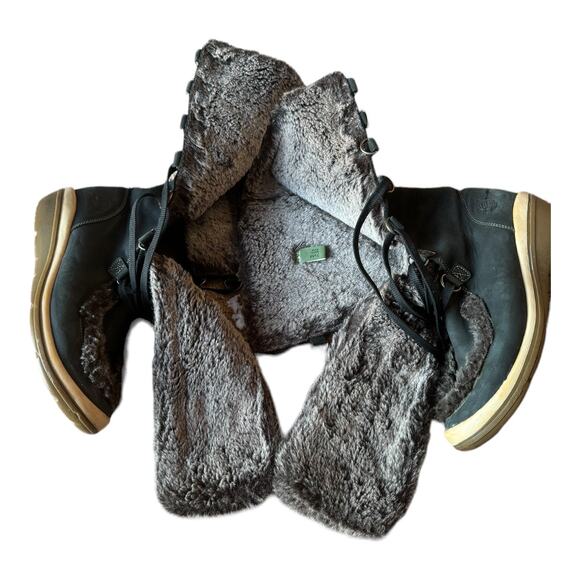 TIMBERLAND Kickadilla Black Nubuck Leather Faux Fur Lace Up Boots size 7.5 - Picture 8 of 15